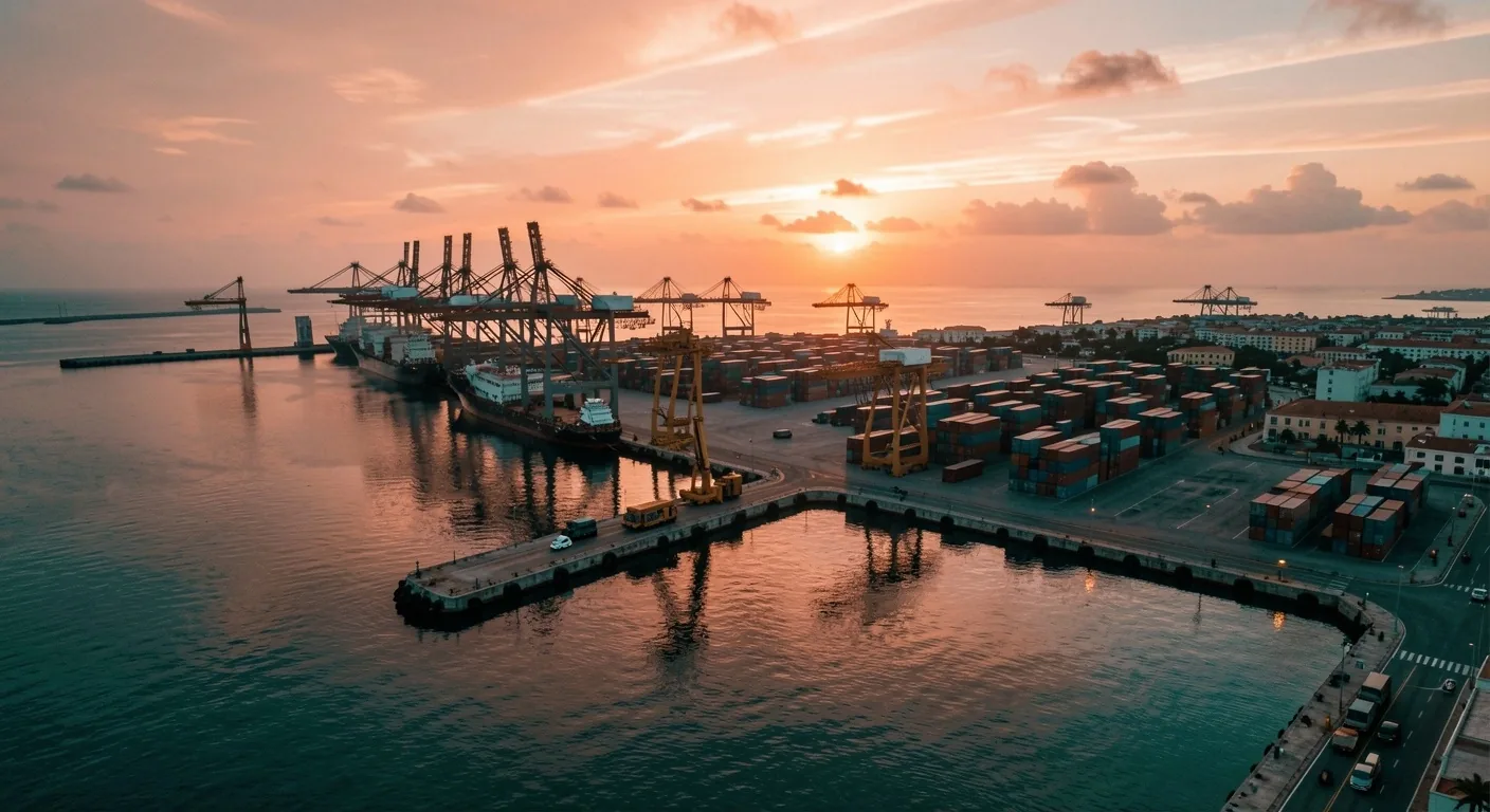 Infraestructura portuaria de Cartagena al amanecer
